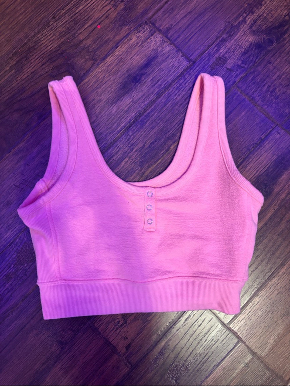 Pink Ribbed Crop Tank Top - Sleeveless Scoop Neck